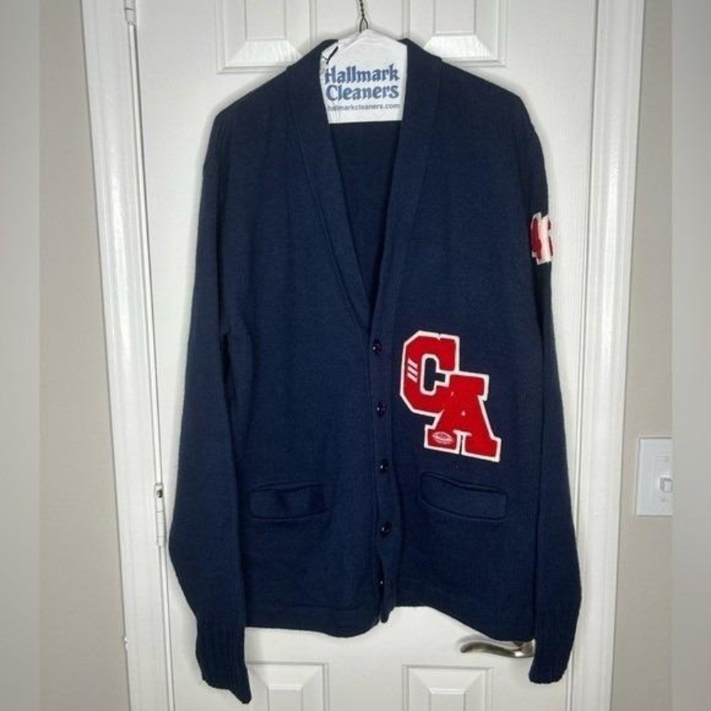 AMF Varsity Cardigan Mens‎ Large Navy Blue Acrylic Chenille Patch Good - Picture 12 of 12